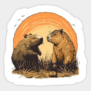 Wombat and Capybara Sunset Sticker